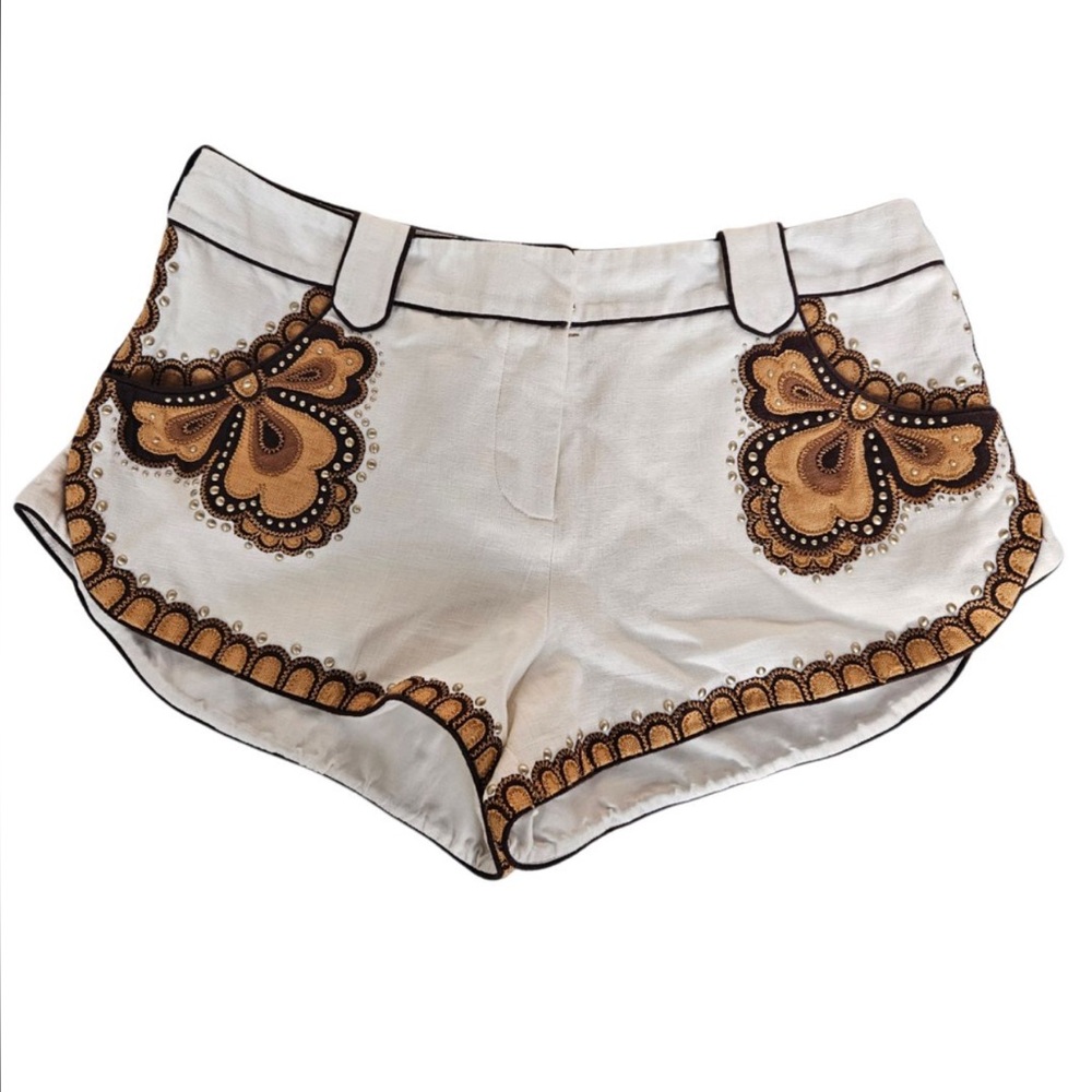 Zimmermann Embellished White & Tan Western Shorts - Picture 3 of 11